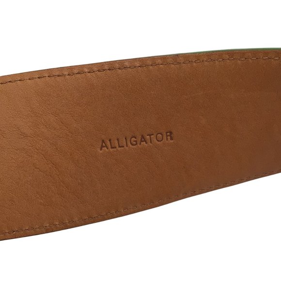 RALPH LAUREN GREEN / SILVER LOCK CHARM WIDE ALLIGATOR SKIN LEATHER BELT main image 6
